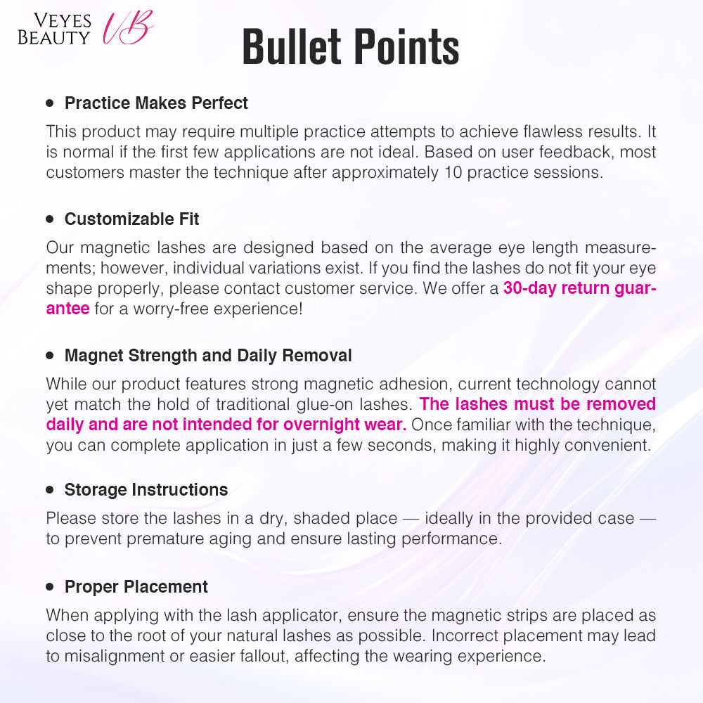 Bullet points For VB Magnetic Lashes